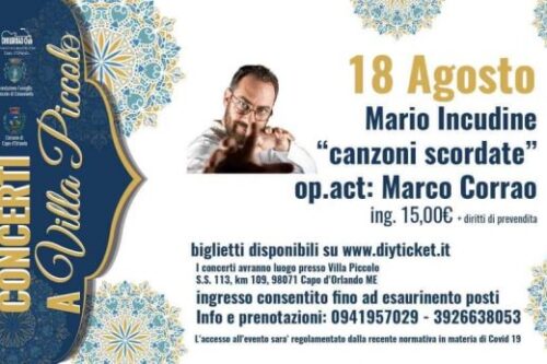 Capo d’Orlando: Mario Incudine in concerto. Apre Marco Corrao