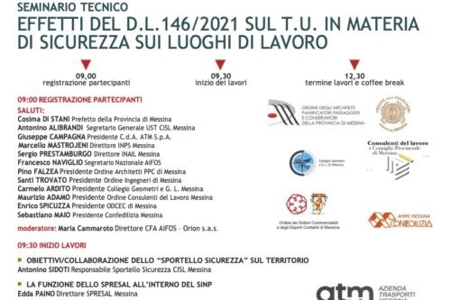 Sicurezza sul Lavoro, Cisl organizza seminario tecnico con istituzioni ed enti