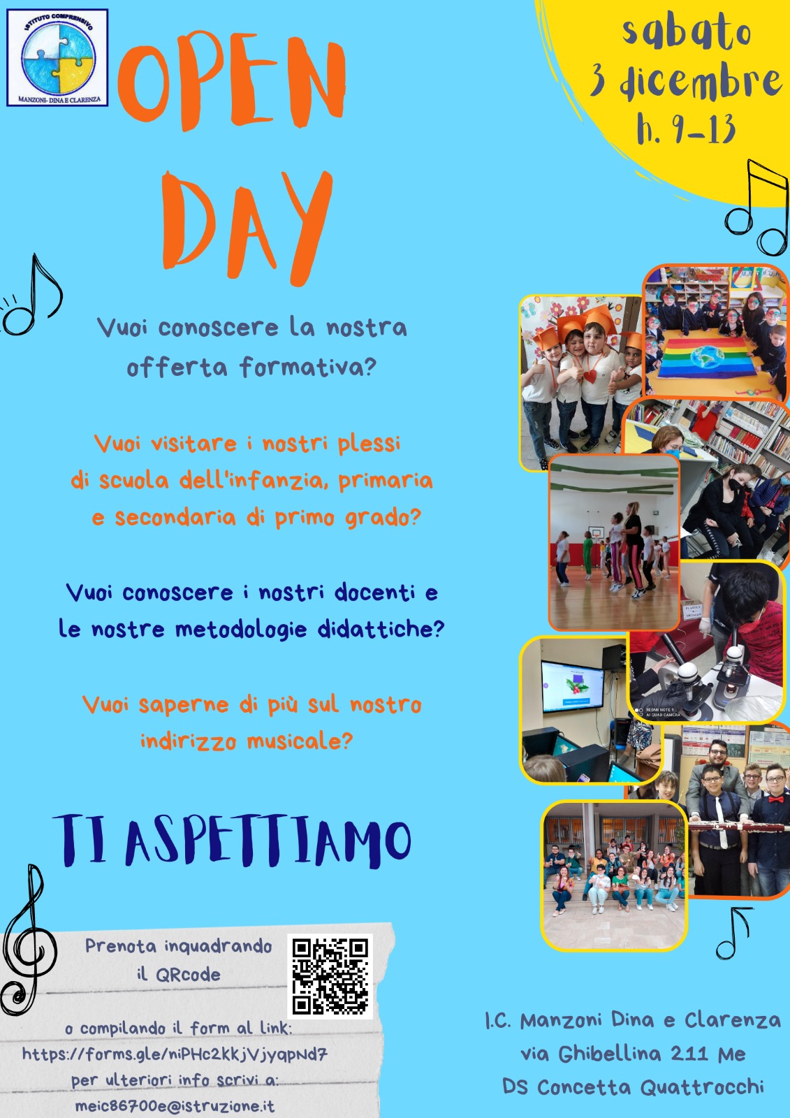 Open Day dell’I.C. “Manzoni – Dina e Clarenza” sabato 3 dicembre alle 9:00