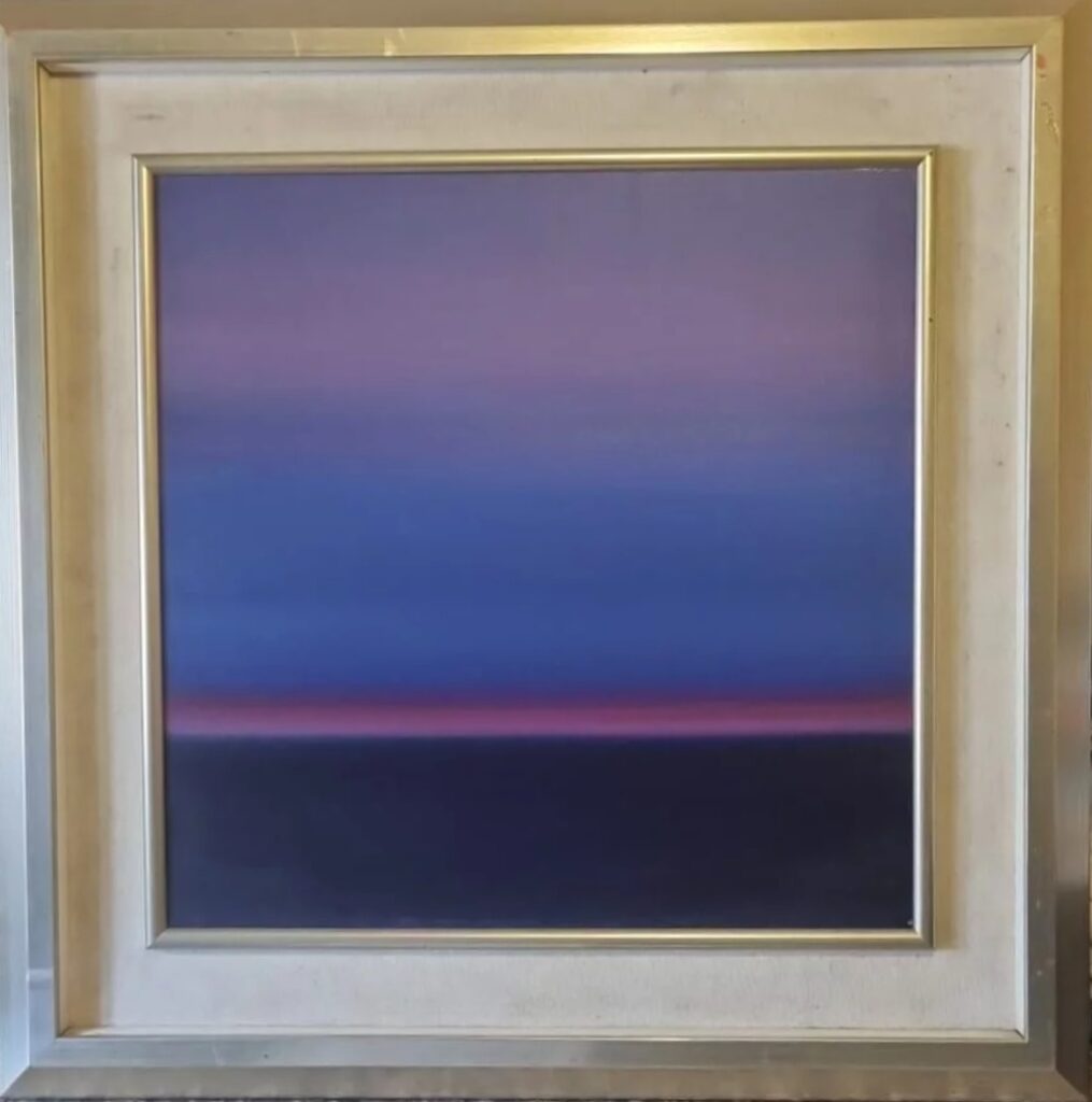 Piero Guccione (Scicli 1935 - Modica 2018) "Tramonto" - olio su tela, cm 52 x 52