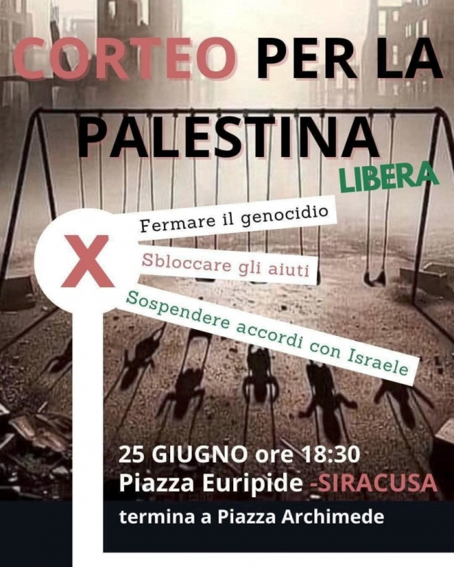 Corteo del 25 giugno a Siracusa del Comitato Siracusa per la Palestina