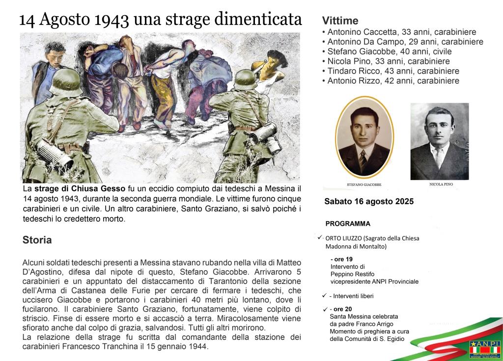 L’Anpi e la Cgil di Messina ricordano l’eccidio di Orto Liuzzo del ‘43