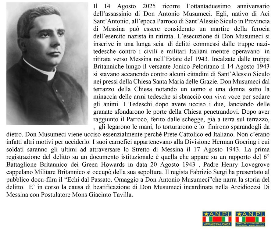 Oggi, a S. Alessio Siculo, commemorazione di don Antonio Musumeci