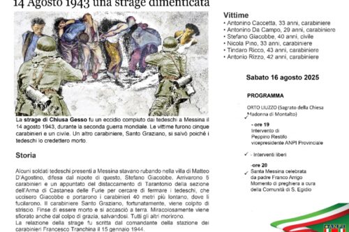 STRAGE DI CHIUSA DI ORTO LIUZZO. SABATO 16 AGOSTO 2025 LA COMMEMORAZIONE