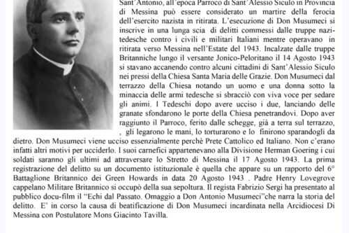 Sant’Alessio Siculo: Commemorazione dell’assassinio di Don Antonio Musimeci
