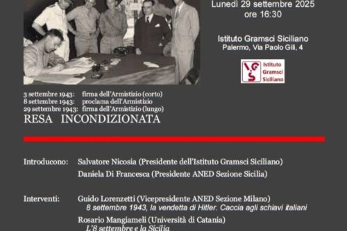 PALERMO. “L’ARMISTIZIO DELL’8 SETTEMBRE. LUCI E OMBRE”