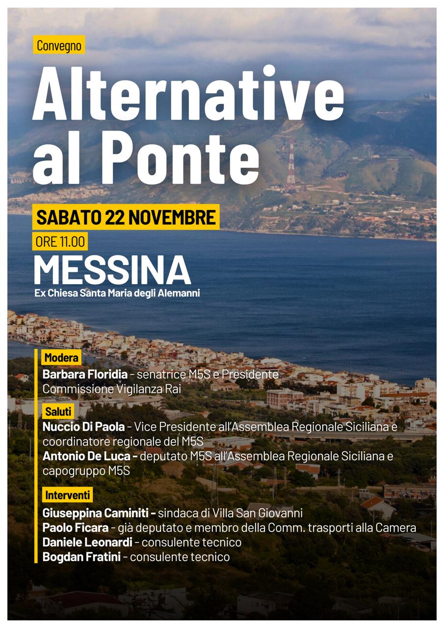 “Alternative al Ponte”, convegno sabato 22 novembre a Messina organizzato dal M5S