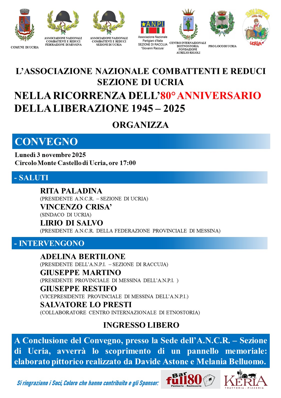 Ricorrenza dell’80° anniversario della Liberazione a Ucria