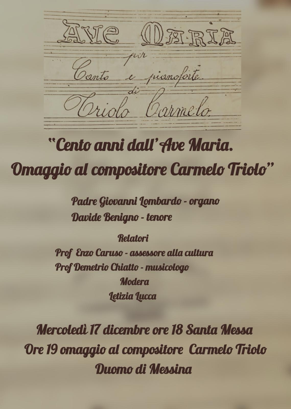 Presentazione al Duomo di un’Ave Maria messinese del 1925 di Carmelo Triolo, scoperta per caso nel 1991