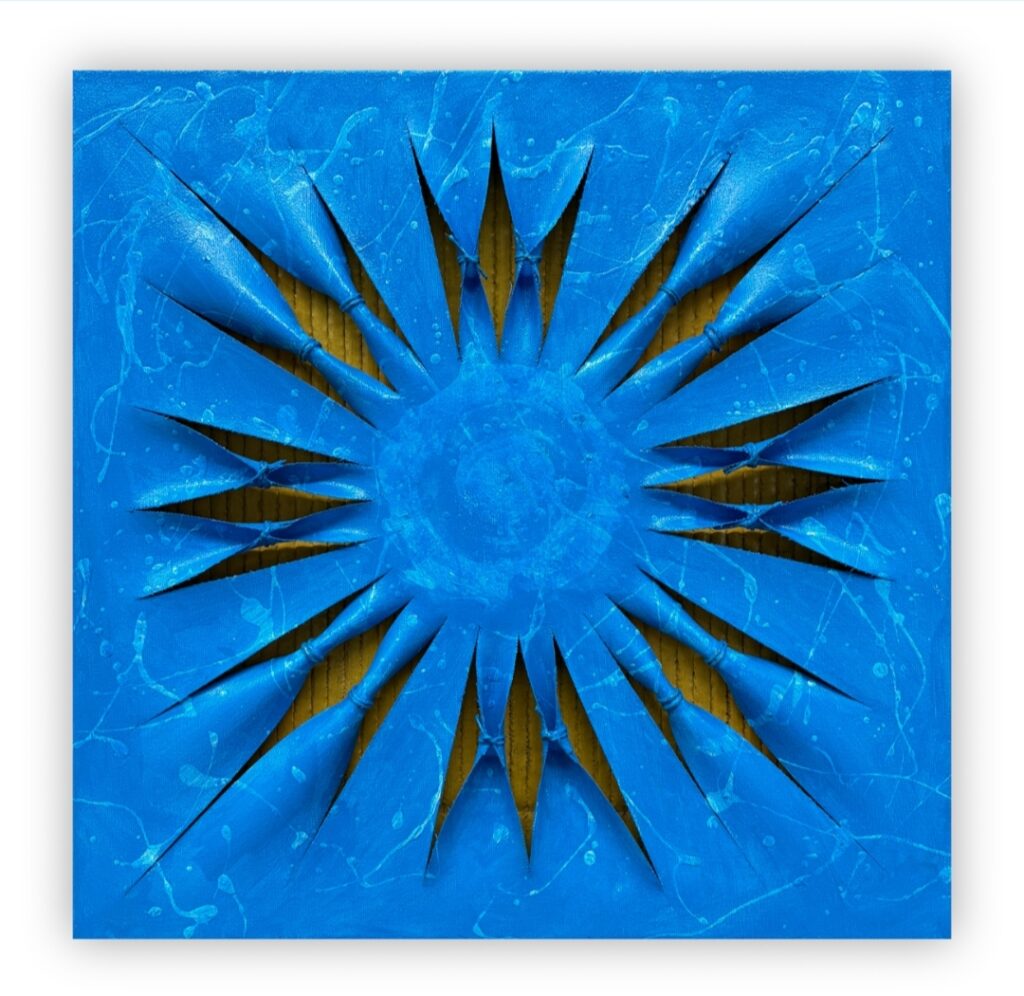 Calogero Salemi (Racalmuto, 1966) "Squarci di giallo" 2025 - tecnica mista su tela, cm 40 x 40