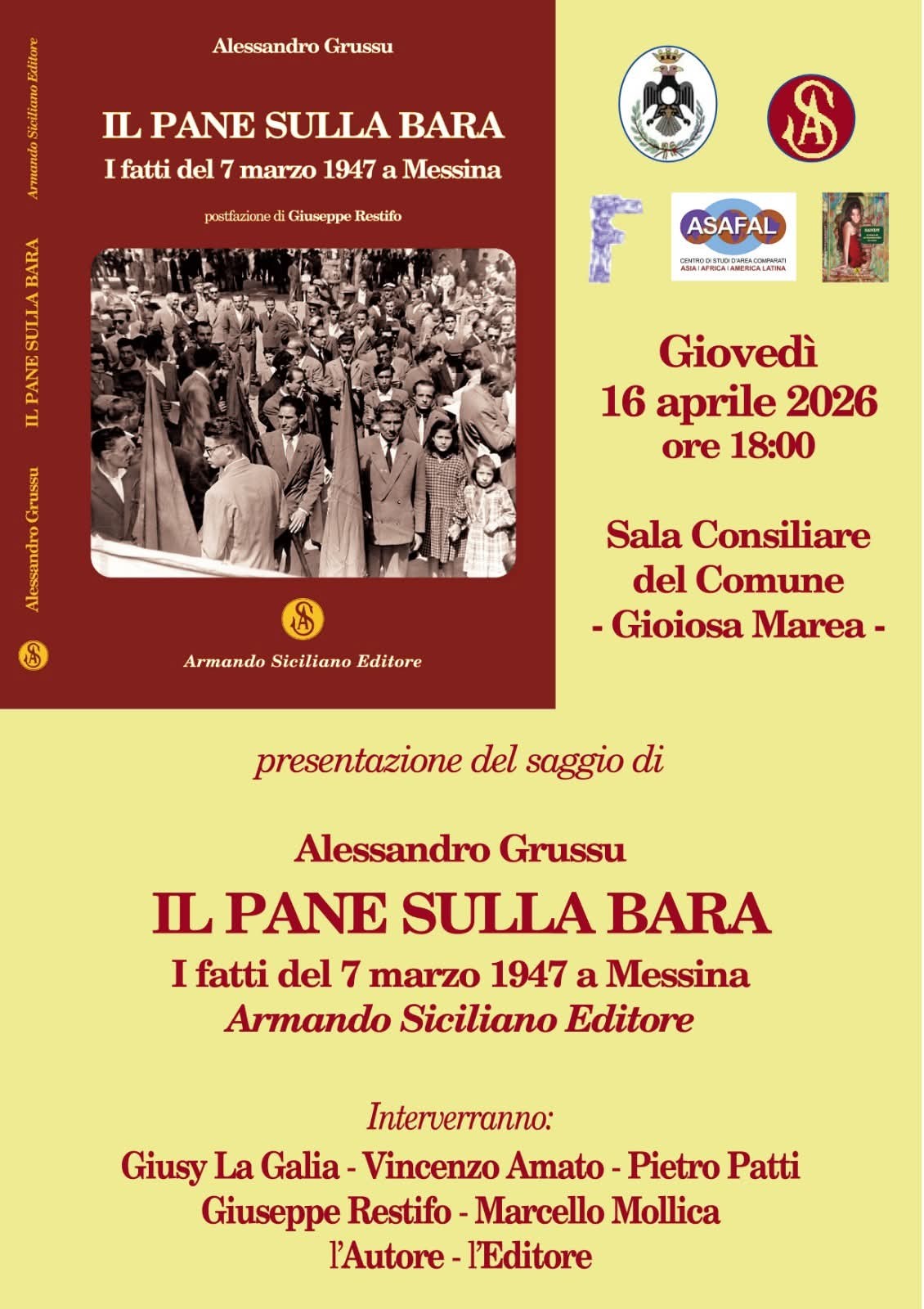 Presentazione il 16 aprile a Gioiosa Marea del libro “Il pane sulla bara”