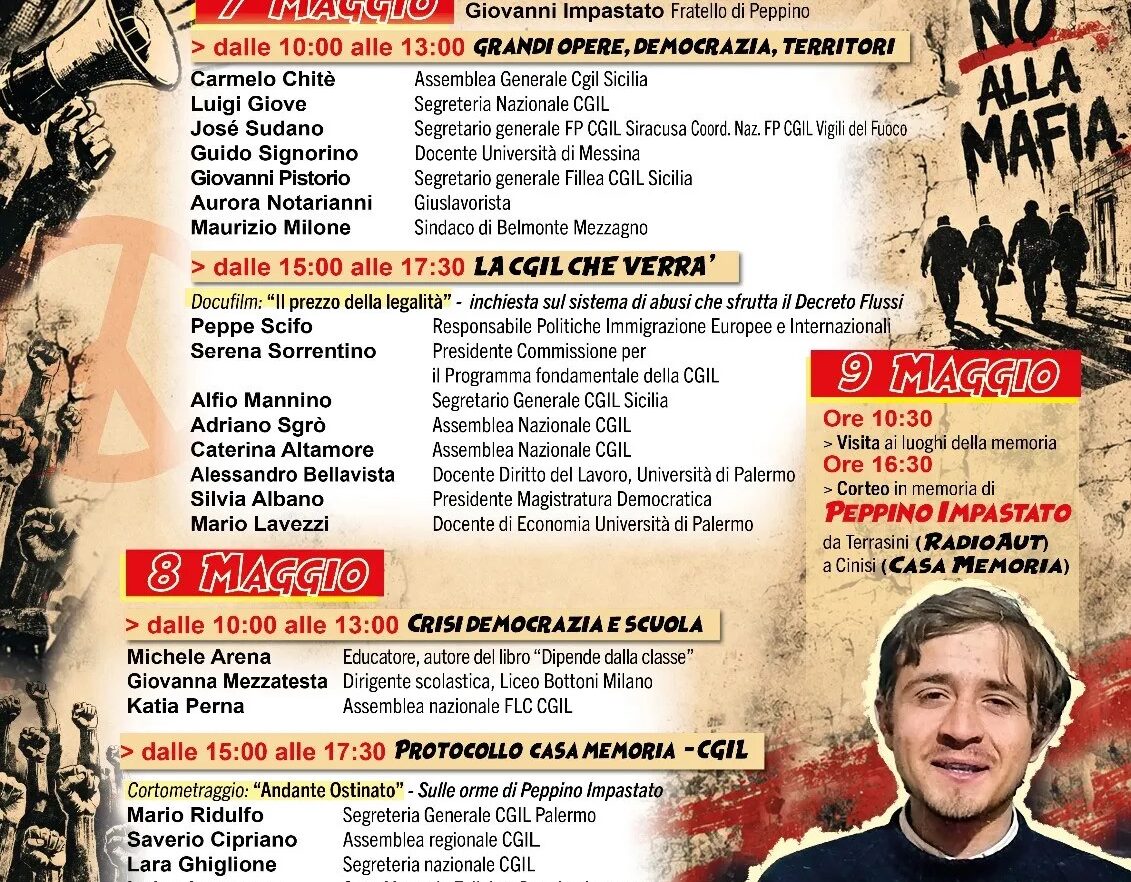 Impastato, dal 7 le iniziative di Le Radici del Sindacato della Cgil