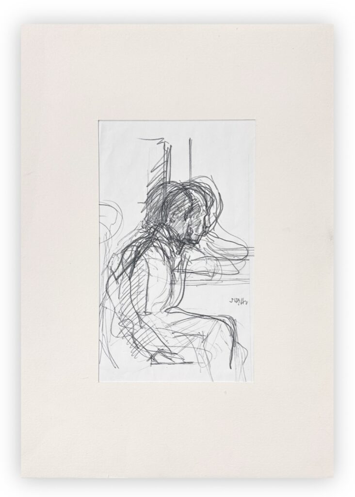 Alberto Sughi (Cesena, 5 ottobre 1928 – Bologna, 31 marzo 2012) "Uomo seduto in nero" 2002 - inchiostro su carta, cm 40 x 28,5