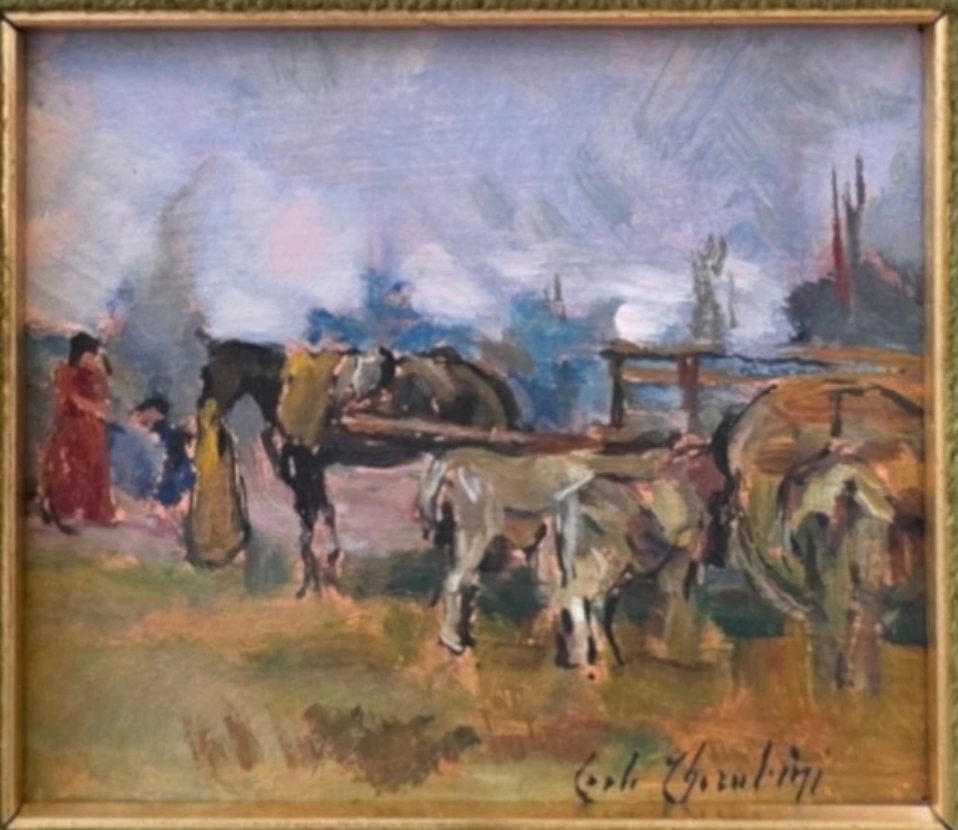 Carlo Cherubini (Ancona, 27 luglio 1897 – Venezia, 1978) "Senza titolo" olio su tavoletta, cm 13 x 15