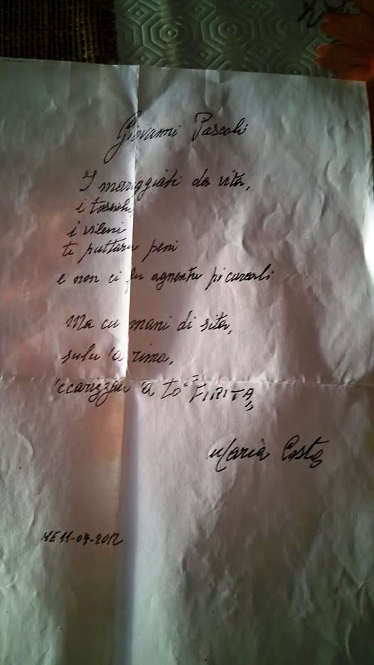 Una poesia autografa di Maria Costa